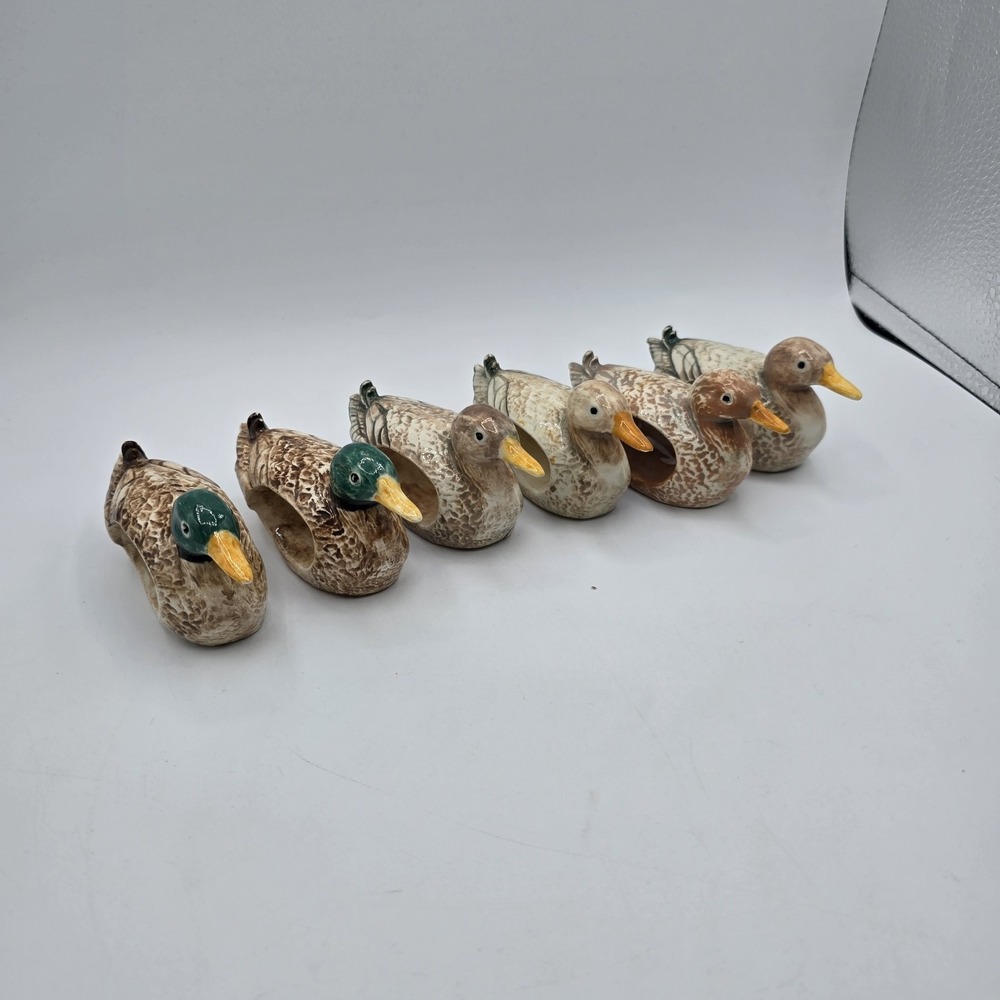 Vintage Set of 6 Ceramic White Duck/Geese‎ Napkin Rings/Holders